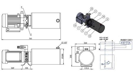 MINI HYDRAULIKAGGREGAT 230V AC (2.2 kW) - 8.0 cc - 11.2 lit/min - tank 12 lit