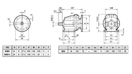 ERC03 ÜBERSETZUNGSGETRIEBE für ELEKTROMOTOR MS90 (1,1-1,5kW) VERHÄLTNIS 25:1