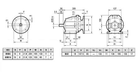 ERC02 ÜBERSETZUNGSGETRIEBE FÜR ELEKTROMOTOR MS80 (0,55-0,75kW) VERHÄLTNIS 24:1