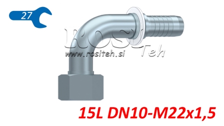 HYDRAULICKÁ PRÍPOJKA DKOL 15 L SAMICA KOLENO 90° DN10–M22×1,5