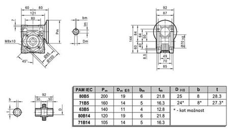 REDUCTOR PMRV-50 PARA MOTOR ELÉCTRICO MS80 (0.55-0.75kW) RELACIÓN 10:1