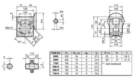 RÉDUCTEUR PMRV-63 POUR MOTEUR ÉLECTRIQUE MS80 (0.55-0.75kW) RAPPORT 20:1