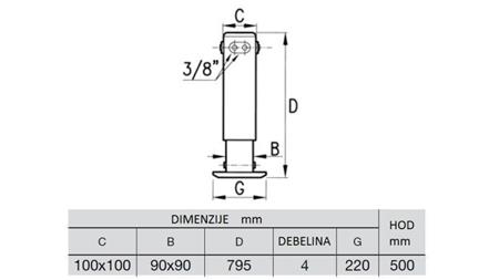 HYDRAULIKSTÜTZBEIN-DOPPELWIRKEND 4,2 TON 500mm