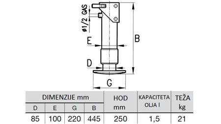 HYDRAULIKSTÜTZBEIN-EINMALWIRKEND 6 TON 250mm