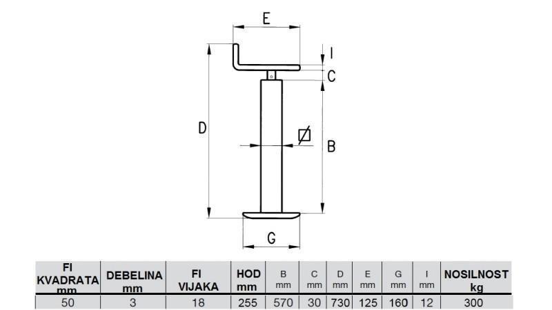 GAMBA DI SUPPORTO FILETTATA (ALTEZZA 730mm - CORSA 255mm) - 300KG