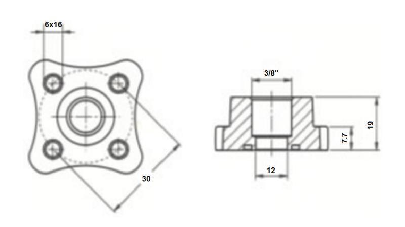 ALUMINIUMPUMPE ANSCHLUSS FÜR SCHLAUCH 3/8 - GERADEFLANSCH fi 30