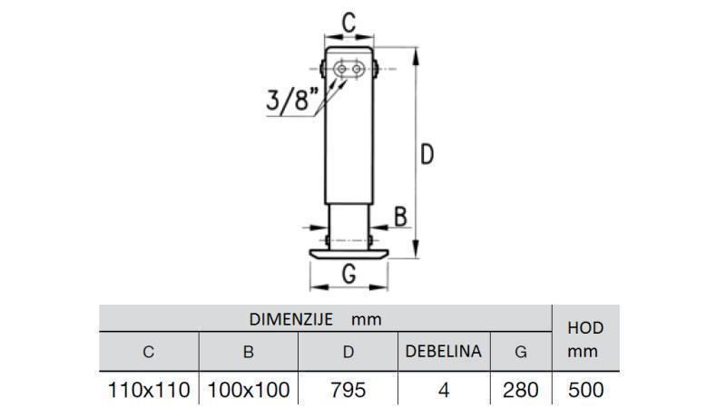 HYDRAULIKSTÜTZBEIN-DOPPELWIRKEND 5,2 TON 500mm