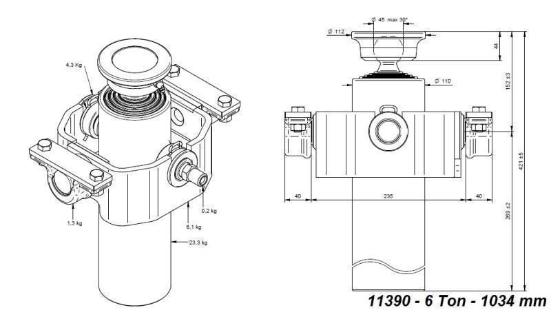 TELESCOPIC ZYLINDER KOMPAKT 4 GRAD 1034mm x110 -BALL